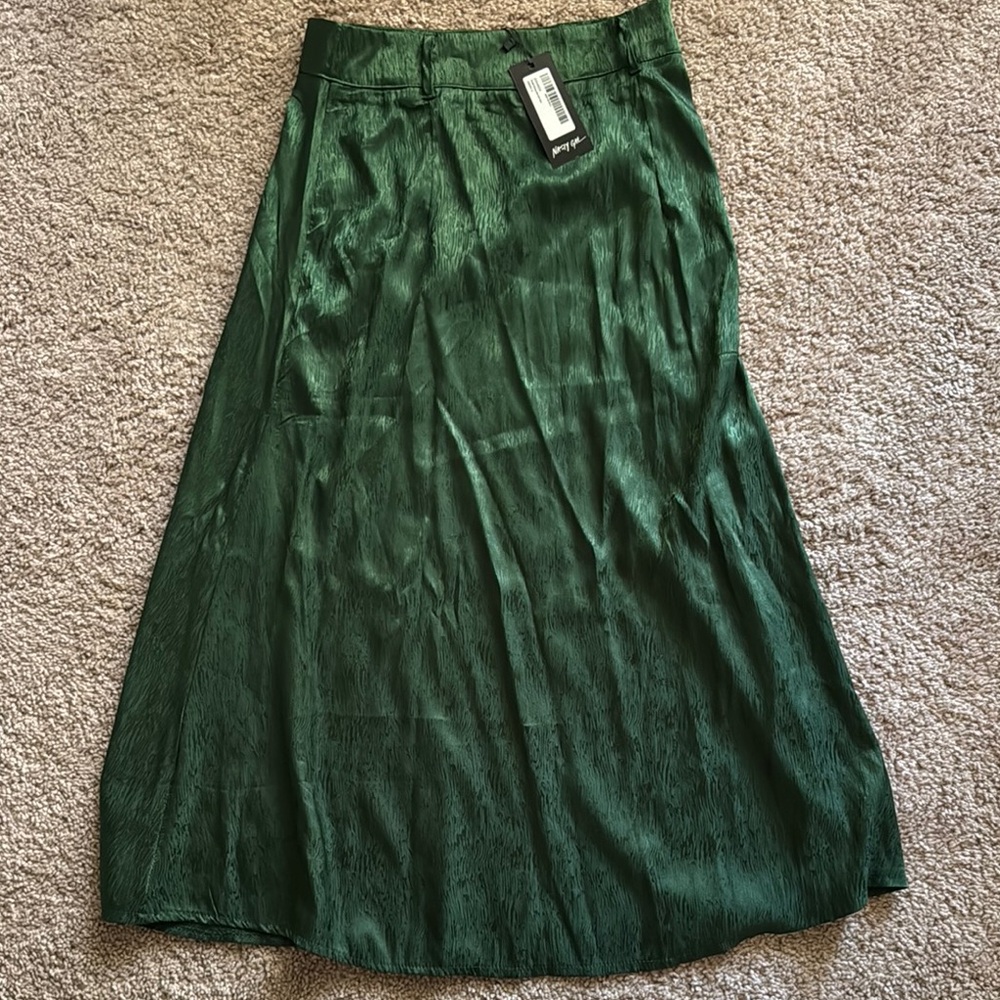 Nasty Gal Green Pleated A-Line Midi Skirt Cocktail